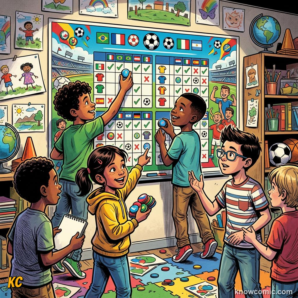 Comic panel labelled scenario, illustrating how to read the group table in KnowComic's World Cup 2026 series