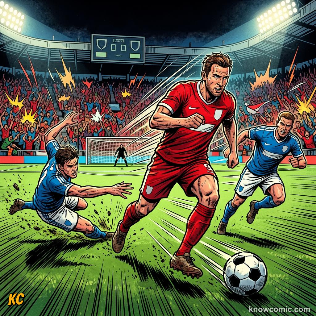 Comic panel titled penalty shootout in knockouts, labelled second period, from the KnowComic World Cup 2026 lesson on match time: 90 minutes & beyond