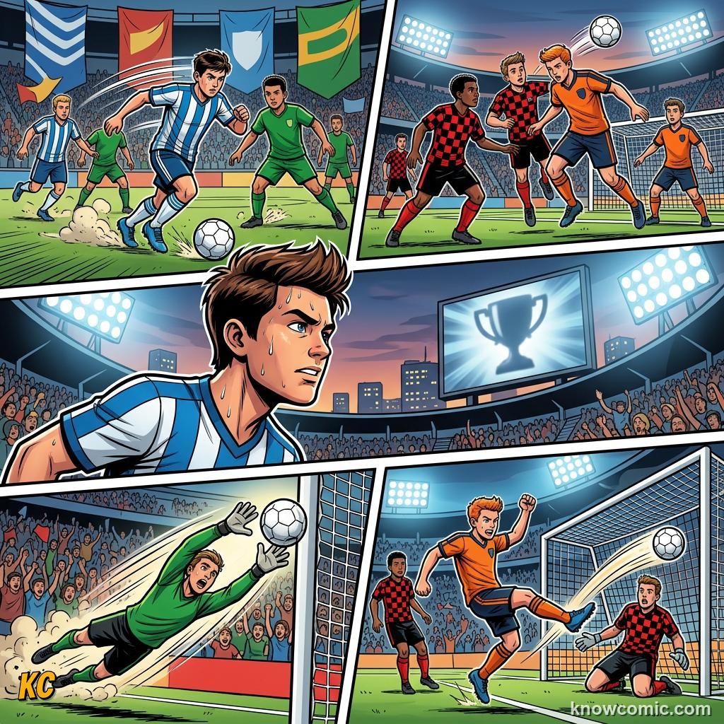 Comic panel titled when the whistle is not enough, labelled quarters, from the KnowComic World Cup 2026 lesson on knockouts: win or go home