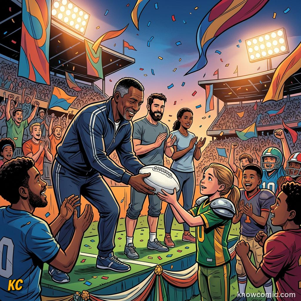 Comic panel titled when music meets football, labelled trophy, from the KnowComic World Cup 2026 lesson on opening match & ceremonies
