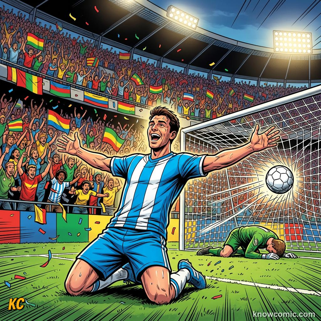 Comic panel titled when music meets football, labelled songs, from the KnowComic World Cup 2026 lesson on opening match & ceremonies