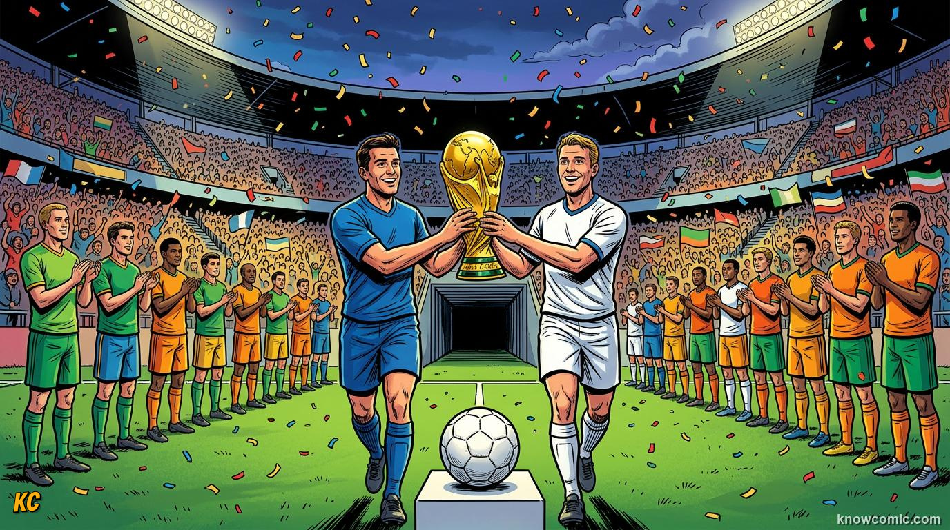 Comic panel titled why the first game matters, labelled month of football, from the KnowComic World Cup 2026 lesson on opening match & ceremonies