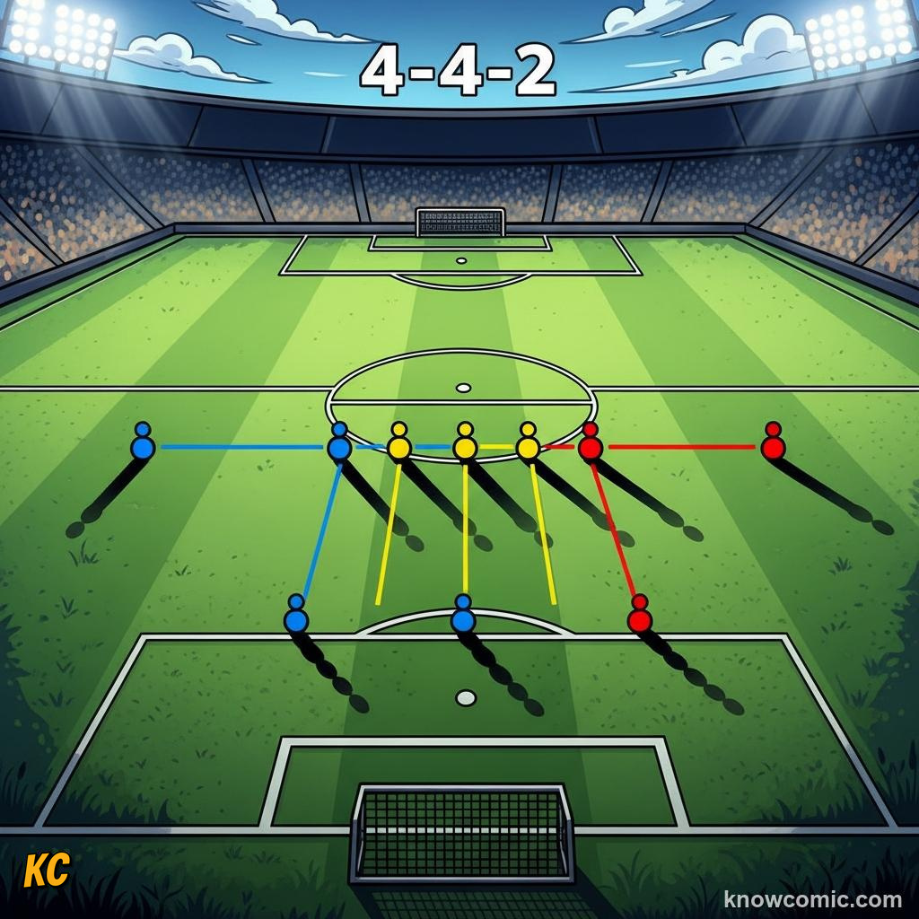 Comic panel titled when defence becomes attack, labelled 4-3-3, from the KnowComic World Cup 2026 lesson on how to watch like an expert