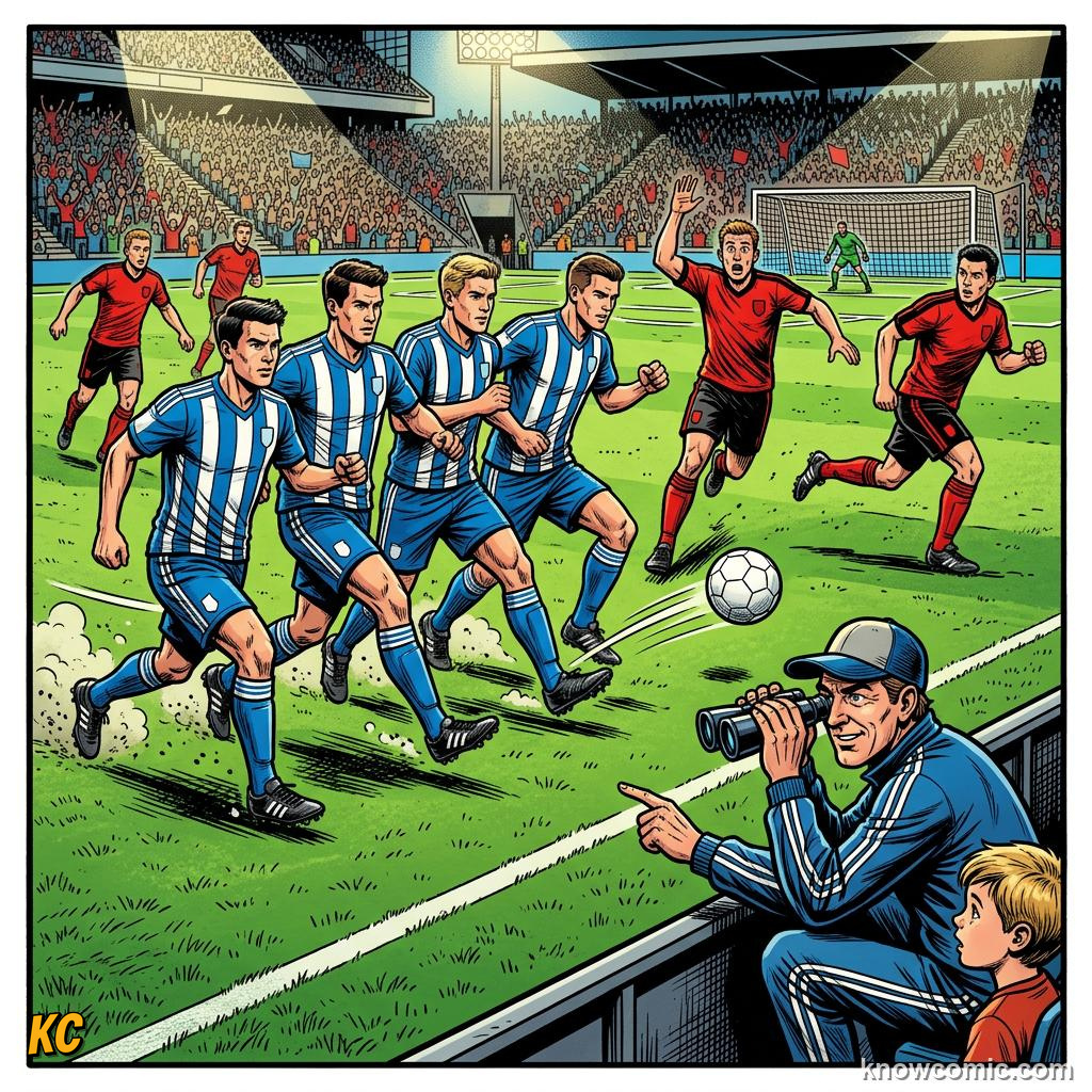Comic panel titled when defence becomes attack, labelled the trap, from the KnowComic World Cup 2026 lesson on how to watch like an expert