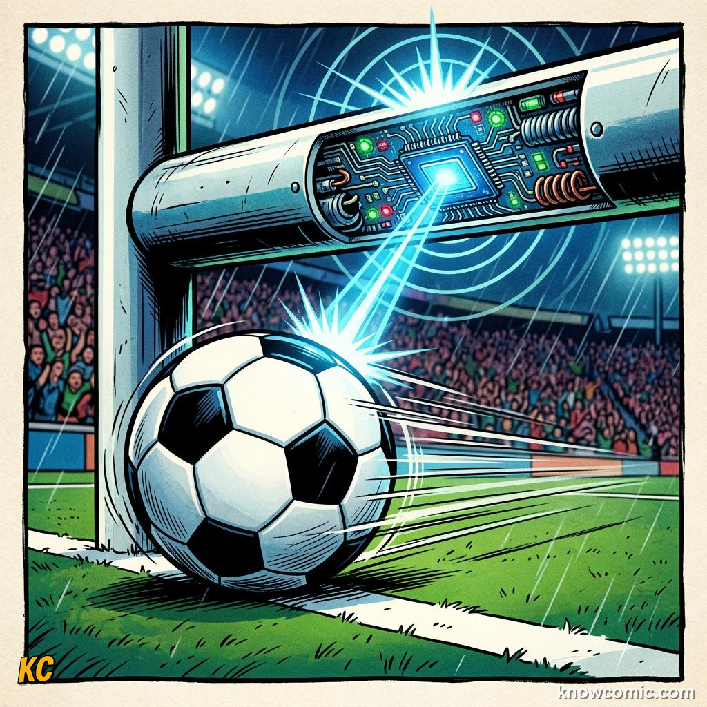 Comic panel titled when var steps in, labelled goals, from the KnowComic World Cup 2026 lesson on var & goal-line technology