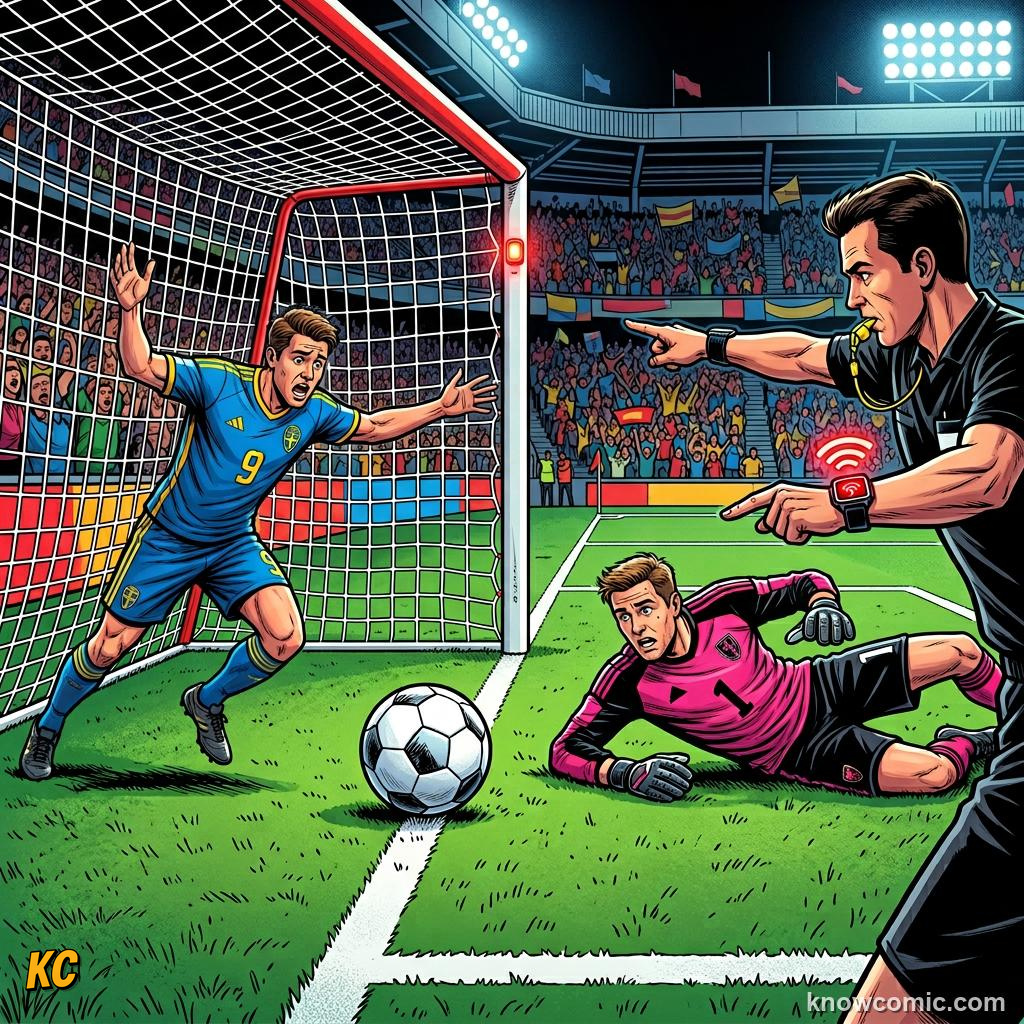 Comic panel titled when var steps in, labelled penalties, from the KnowComic World Cup 2026 lesson on var & goal-line technology