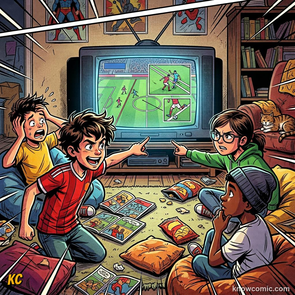 Comic panel labelled pros, illustrating var & goal-line technology in KnowComic's World Cup 2026 series