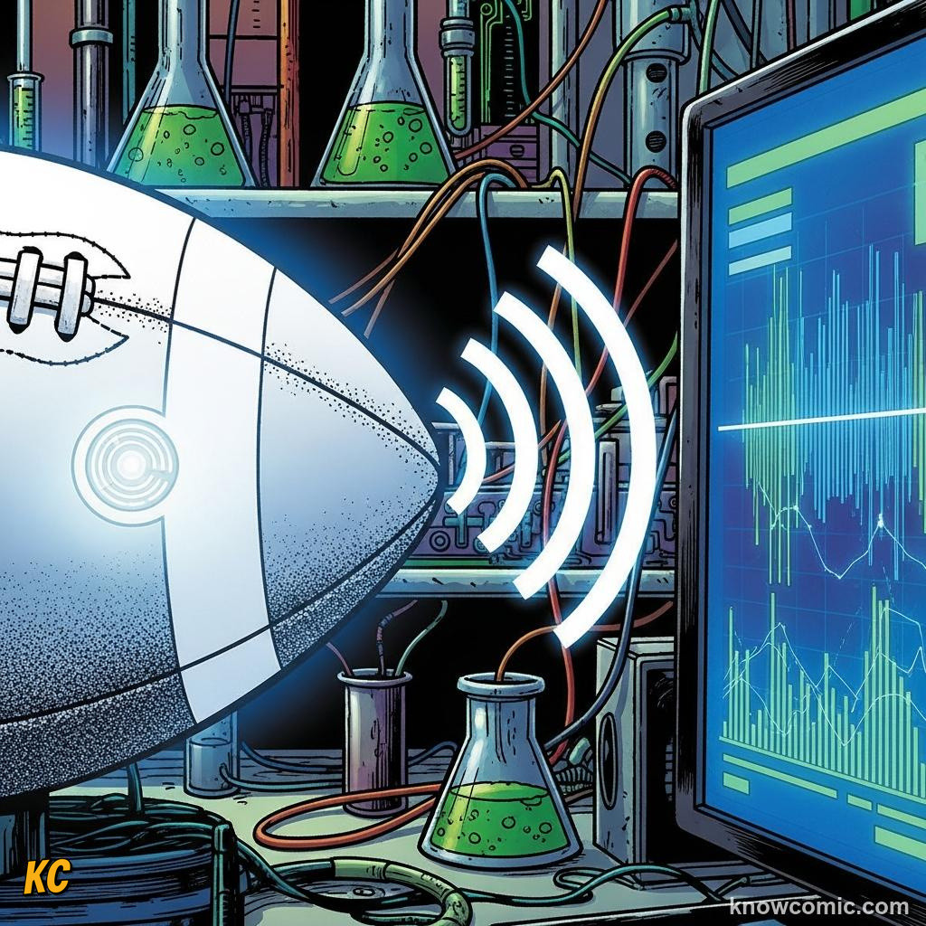 Comic panel titled body point tracking, labelled imu chip, from the KnowComic World Cup 2026 lesson on robot linesmen & auto offside