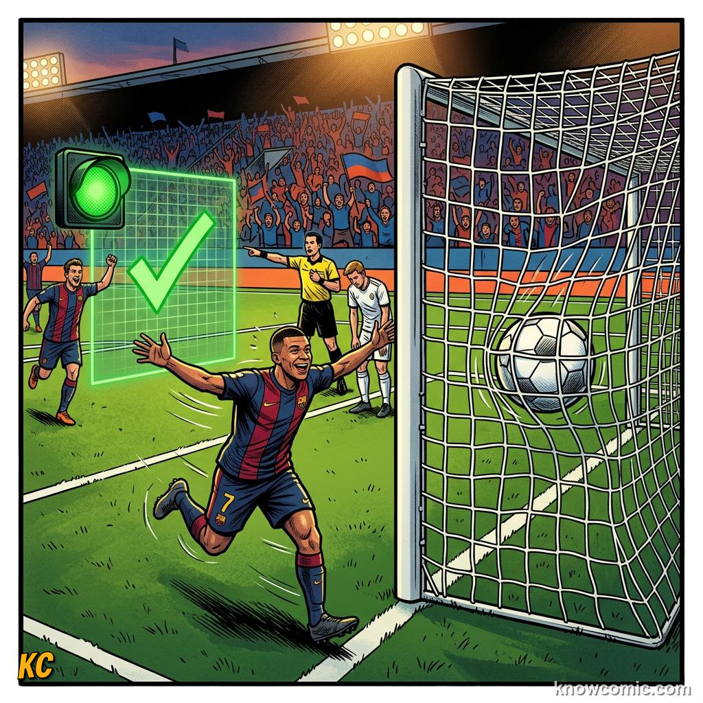 Comic panel titled body point tracking, labelled invisible, from the KnowComic World Cup 2026 lesson on robot linesmen & auto offside