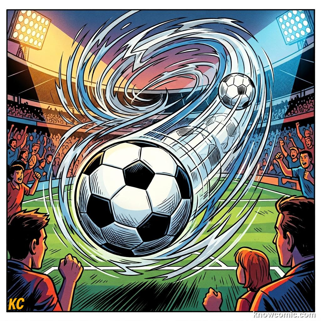 Comic panel titled tested like a spacecraft, labelled tunnel, from the KnowComic World Cup 2026 lesson on the science of the ball