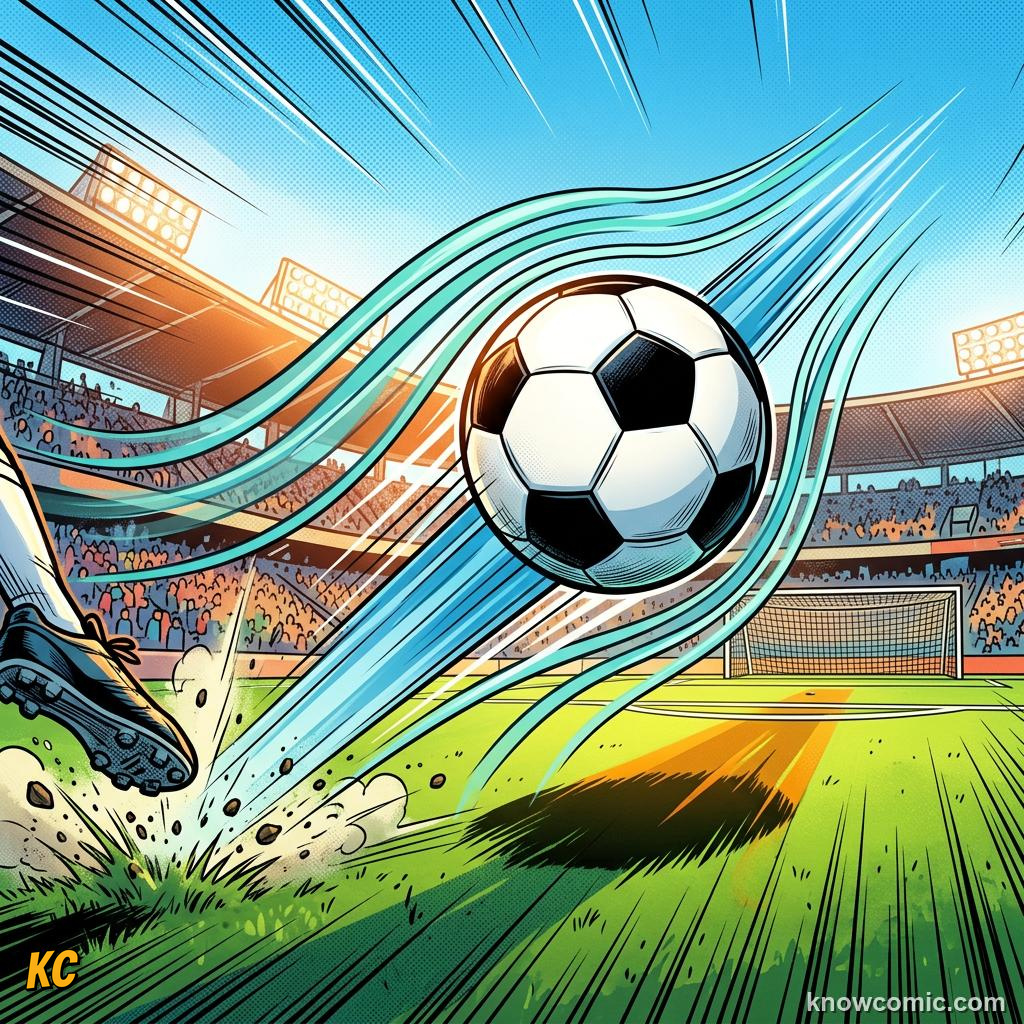 Comic panel titled tested like a spacecraft, labelled robots, from the KnowComic World Cup 2026 lesson on the science of the ball