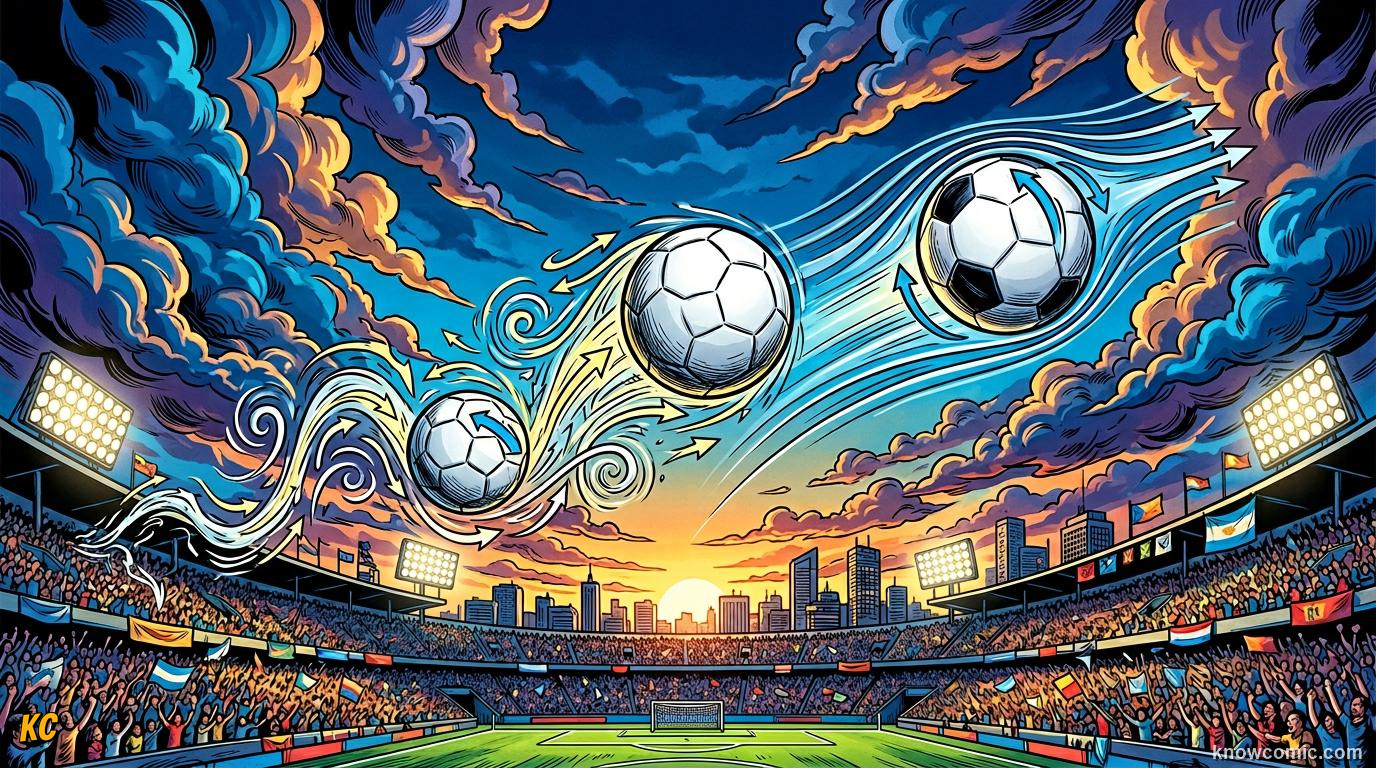 Comic panel titled why texture changes everything, labelled surface science, from the KnowComic World Cup 2026 lesson on the science of the ball
