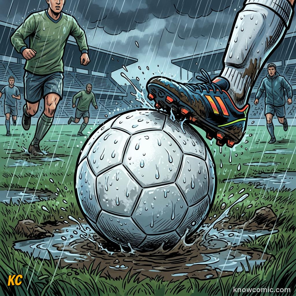 Comic panel titled the ball at world cup 2026, labelled textured, from the KnowComic World Cup 2026 lesson on the science of the ball
