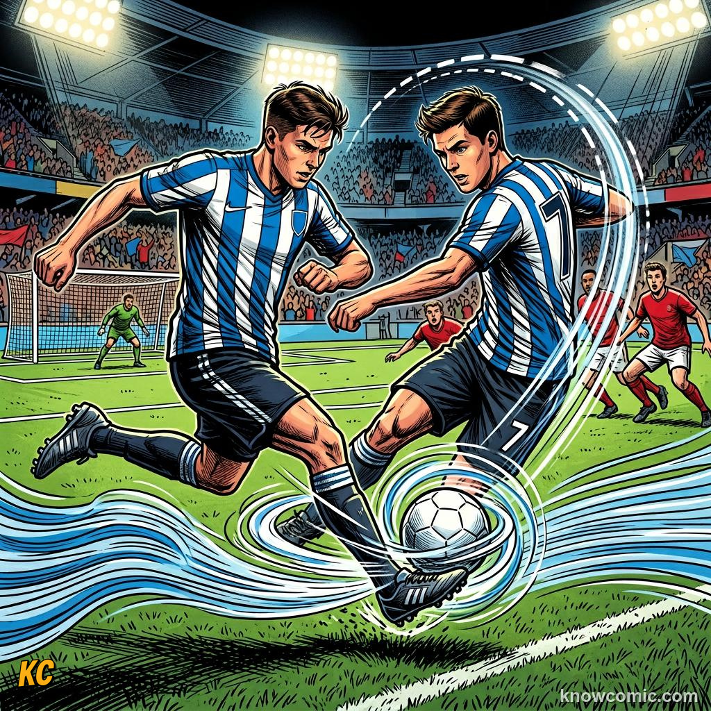 Comic panel titled the science step by step, labelled slow side, from the KnowComic World Cup 2026 lesson on the magnus effect