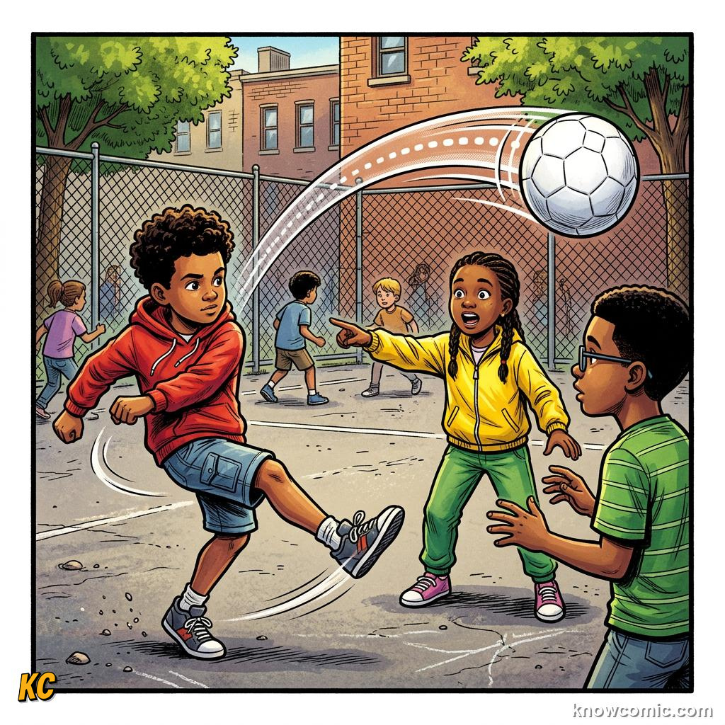 Comic panel labelled recipe, illustrating the magnus effect in KnowComic's World Cup 2026 series