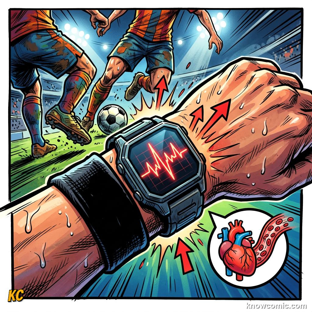 Comic panel titled the world cup body, labelled aerobic, from the KnowComic World Cup 2026 lesson on footballer fitness - 10 km a match