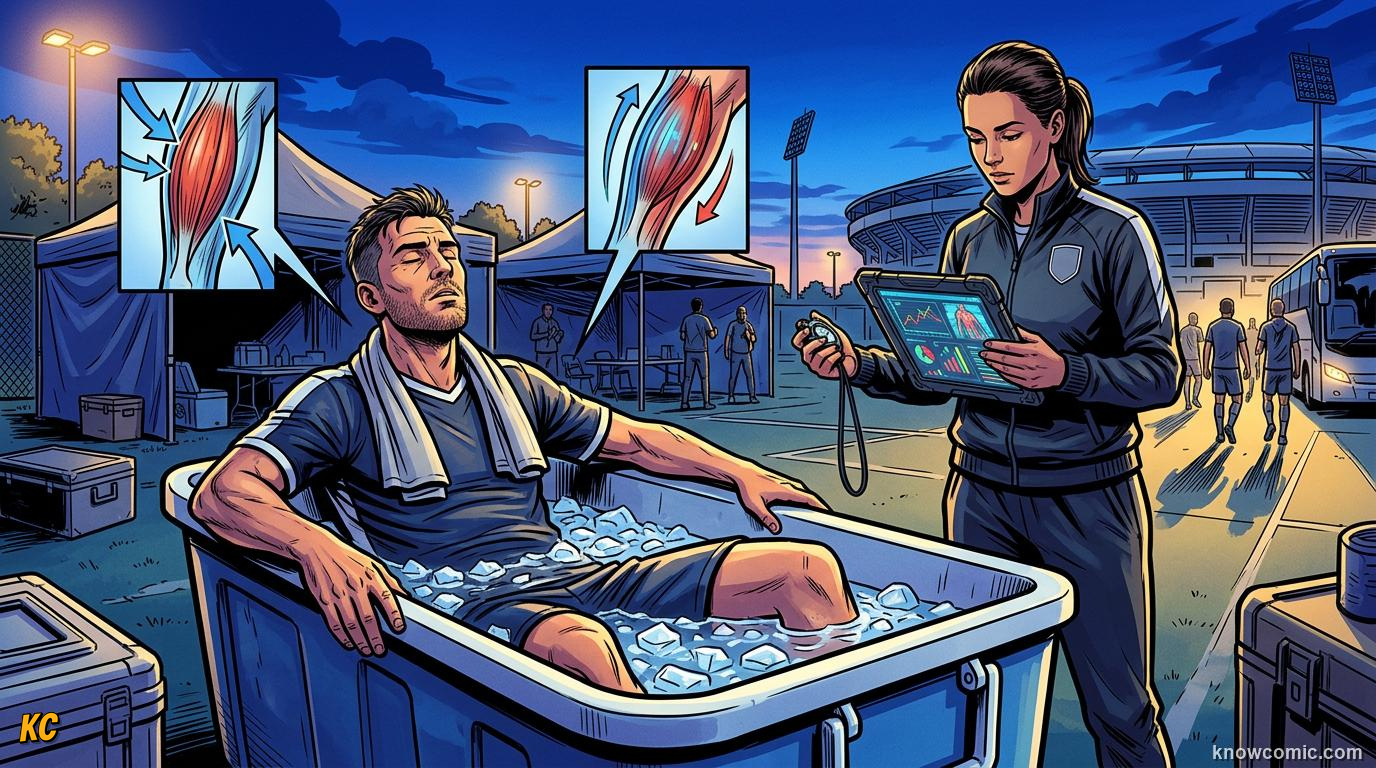 Comic panel titled data under the shirt, labelled gps vests, from the KnowComic World Cup 2026 lesson on footballer fitness - 10 km a match