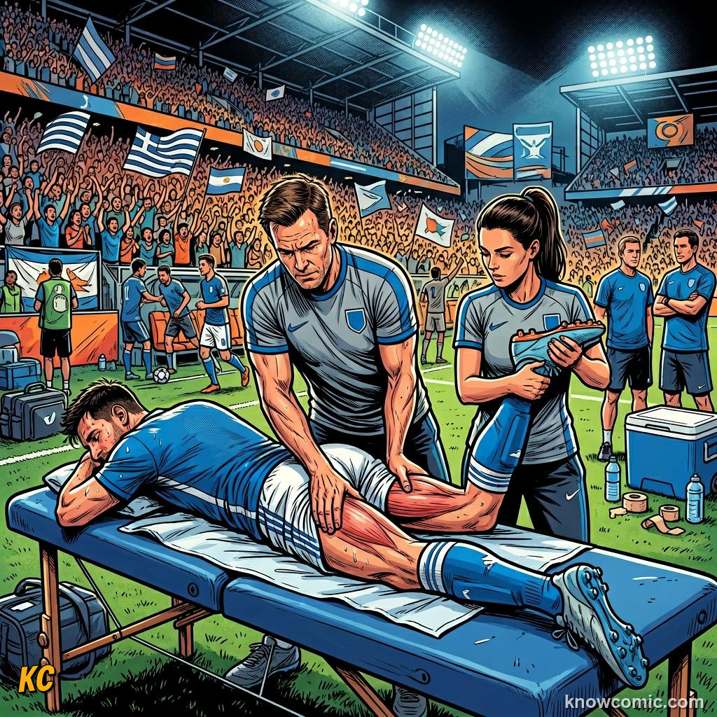 Comic panel titled ready for world cup 2026, labelled heart rate, from the KnowComic World Cup 2026 lesson on footballer fitness - 10 km a match