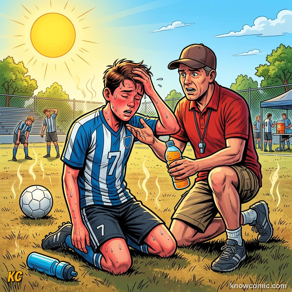 Comic panel titled why hydration wins games, labelled personal, from the KnowComic World Cup 2026 lesson on nutrition - fuel of champions