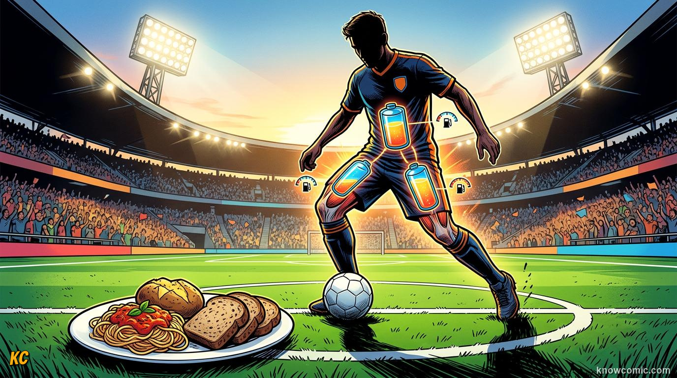Comic panel titled why hydration wins games, labelled water power, from the KnowComic World Cup 2026 lesson on nutrition - fuel of champions