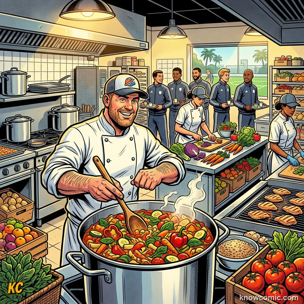 Comic panel titled nutrition at world cup 2026, labelled cramps, from the KnowComic World Cup 2026 lesson on nutrition - fuel of champions