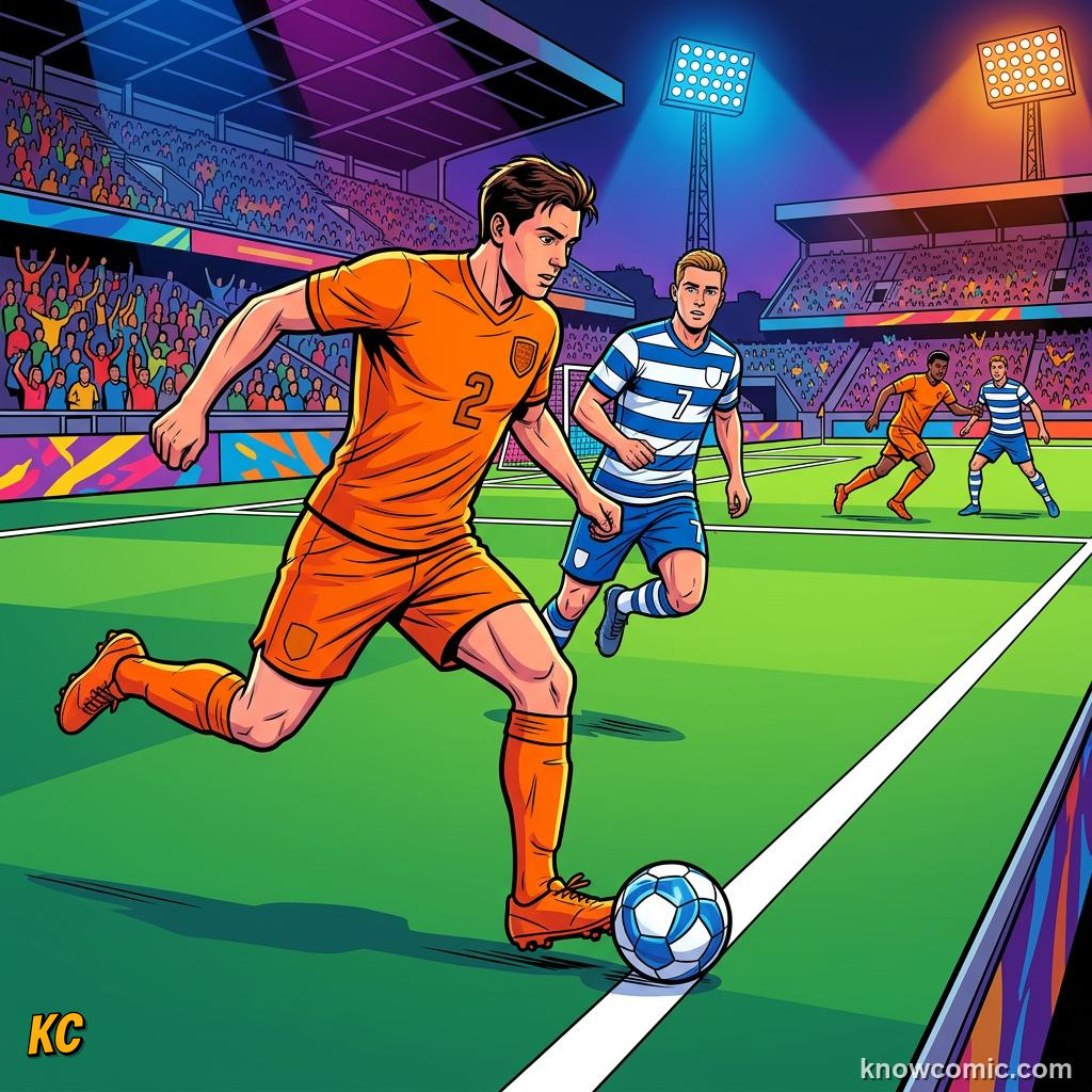 Comic panel titled the heart of the team, labelled wing-back, from the KnowComic World Cup 2026 lesson on positions: keeper to striker