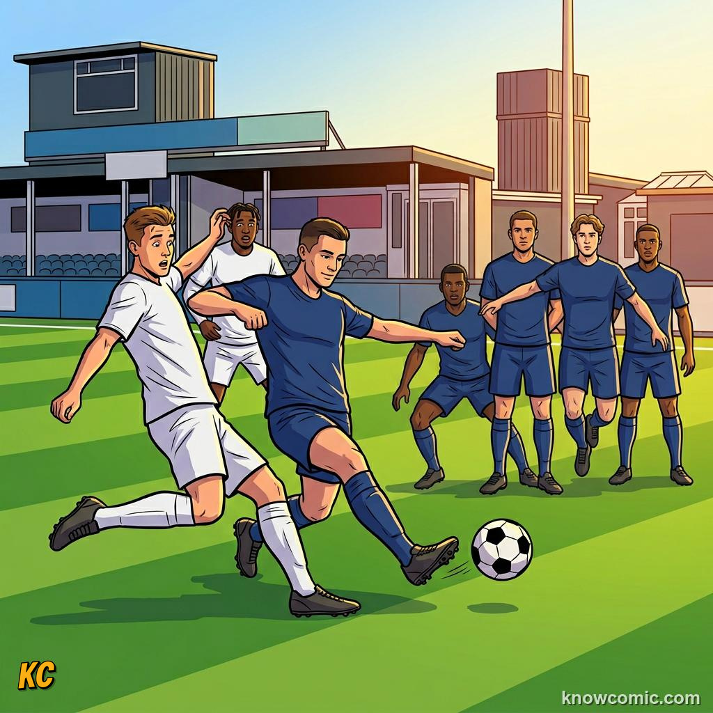 Comic panel titled the heart of the team, labelled defensive mid, from the KnowComic World Cup 2026 lesson on positions: keeper to striker