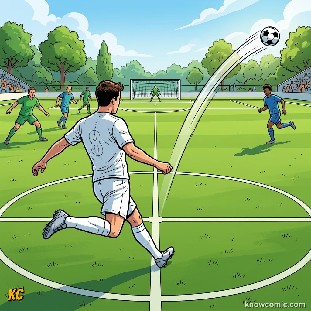 Comic panel titled the heart of the team, labelled central mid, from the KnowComic World Cup 2026 lesson on positions: keeper to striker