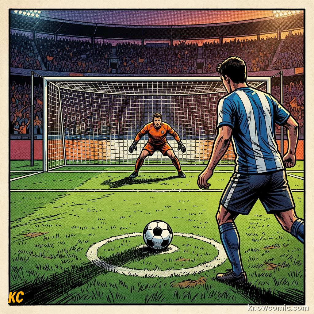 Comic panel titled how reaction time works, labelled speed, from the KnowComic World Cup 2026 lesson on reaction time: the keeper's brain