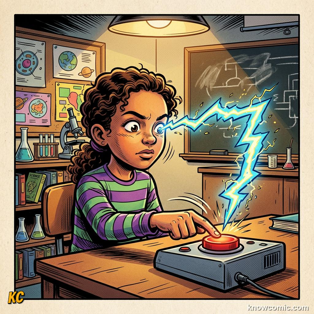 Comic panel titled how reaction time works, labelled stakes, from the KnowComic World Cup 2026 lesson on reaction time: the keeper's brain