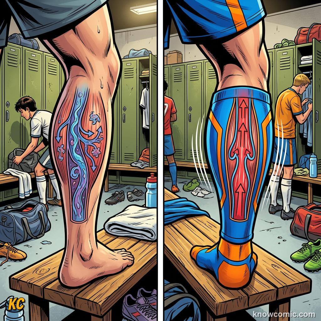 Comic panel titled first minutes matter, labelled rest, from the KnowComic World Cup 2026 lesson on injuries & recovery science