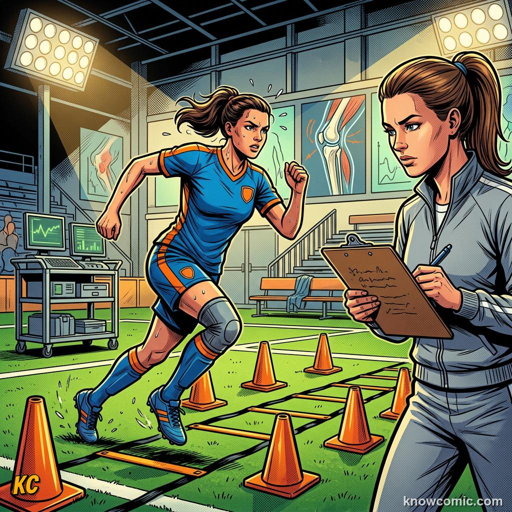 Comic panel titled fit for world cup 2026, labelled sleep, from the KnowComic World Cup 2026 lesson on injuries & recovery science