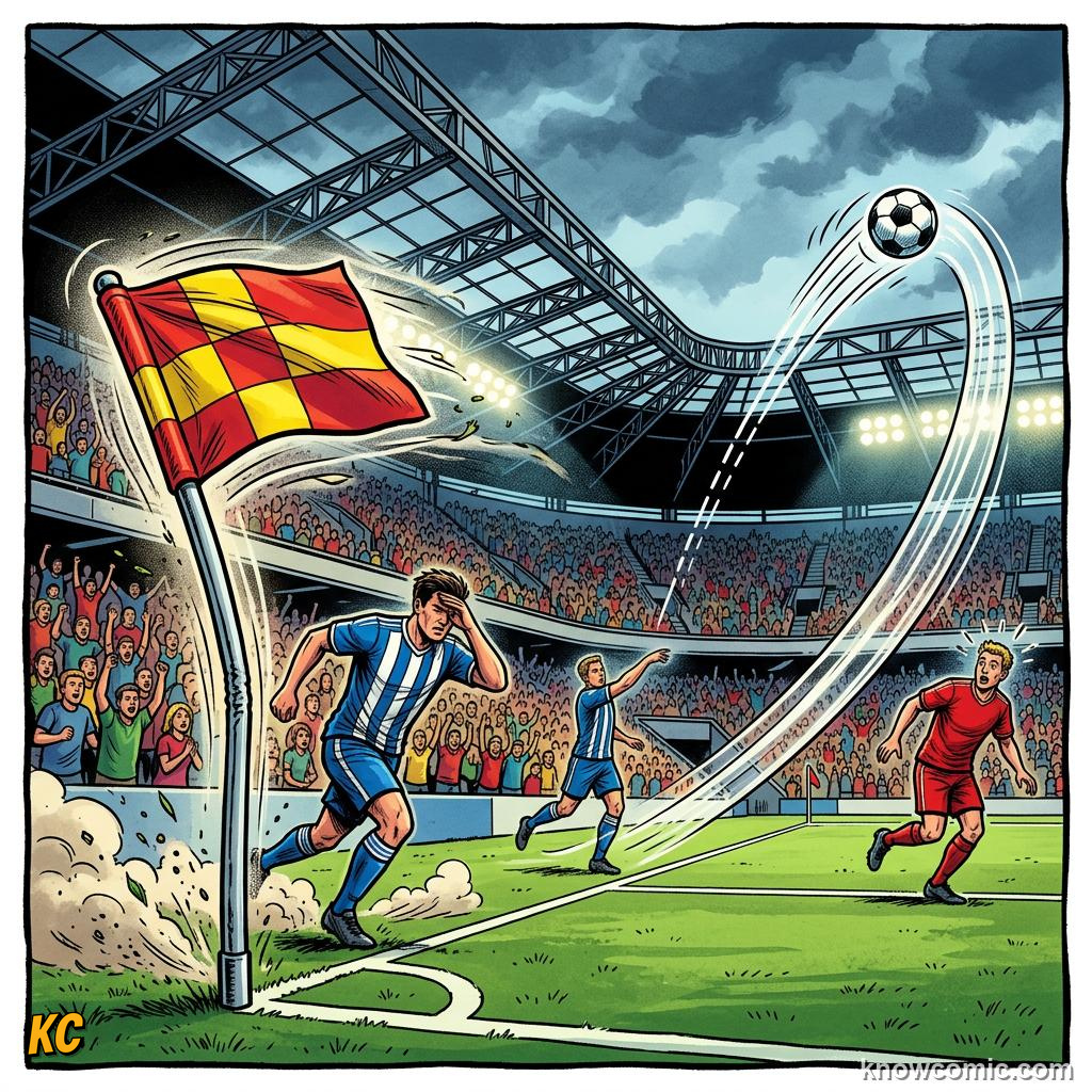 Comic panel titled master the elements, labelled headwind, from the KnowComic World Cup 2026 lesson on weather & the game