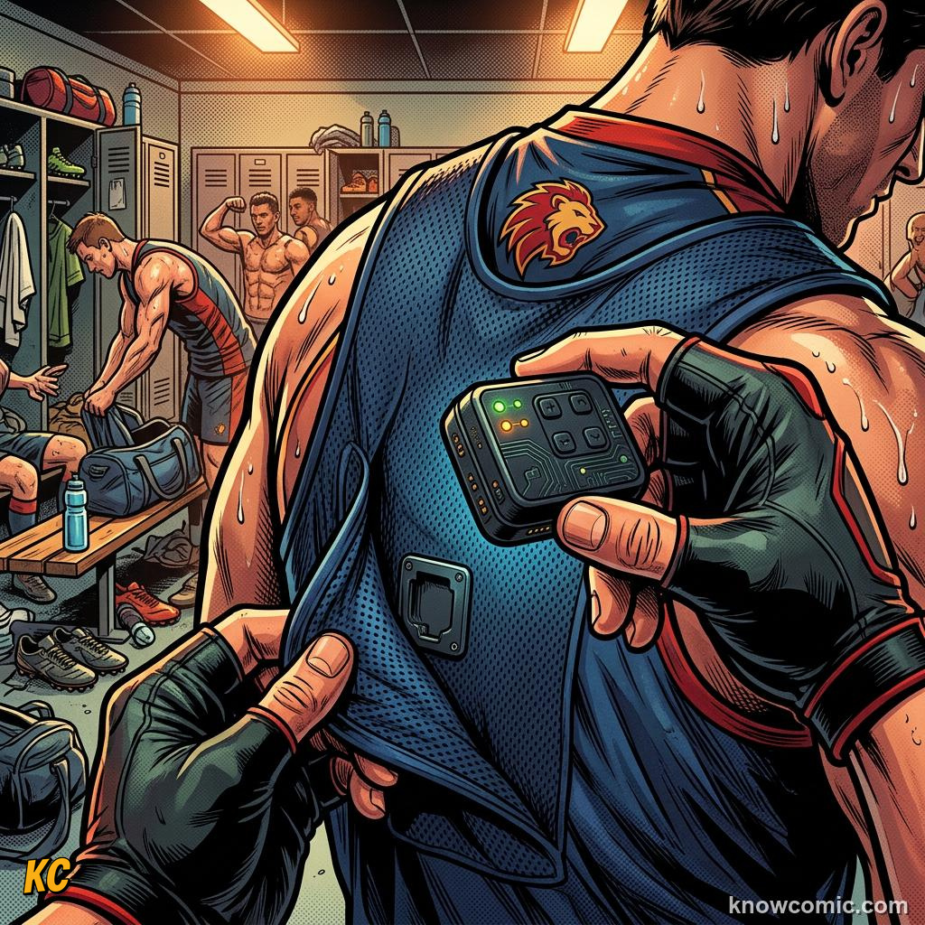 Comic panel titled the gps vest revolution, labelled firm ground, from the KnowComic World Cup 2026 lesson on boots & wearable tech