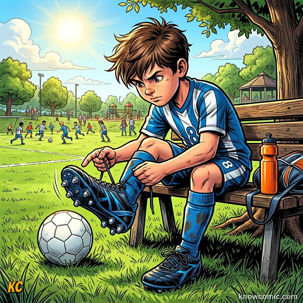 Comic panel labelled data, illustrating boots & wearable tech in KnowComic's World Cup 2026 series
