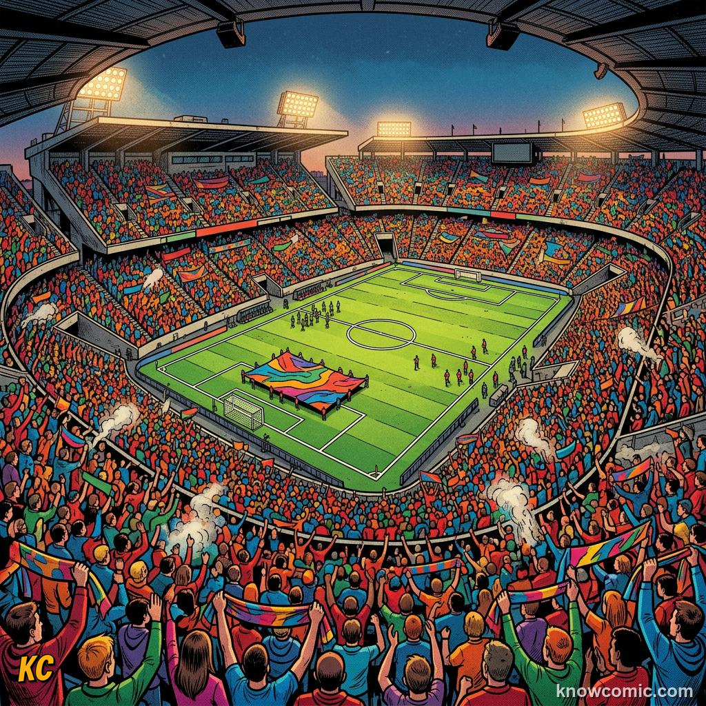 Comic panel titled the grass beneath the boots, labelled oxygen, from the KnowComic World Cup 2026 lesson on stadium science