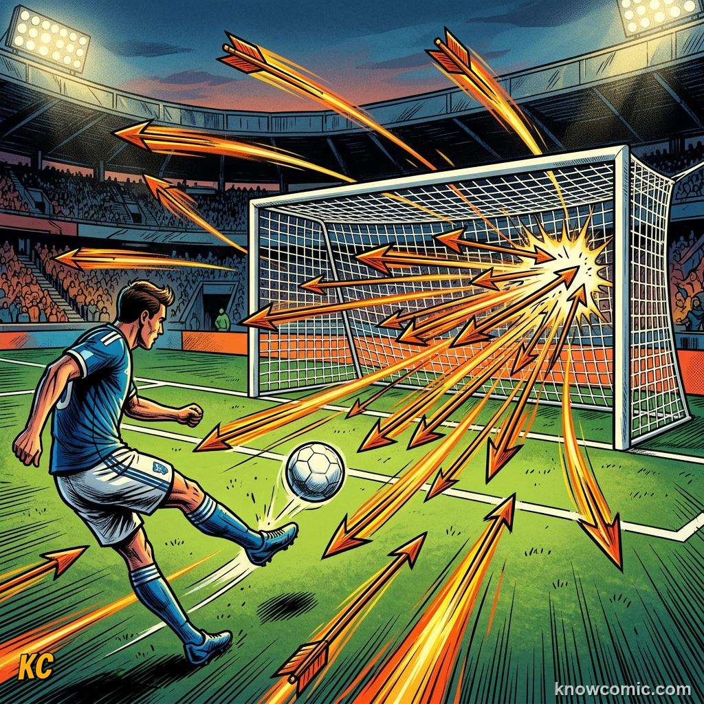 Comic panel titled heat maps reveal the game, labelled luck, from the KnowComic World Cup 2026 lesson on football by numbers: stats & ai
