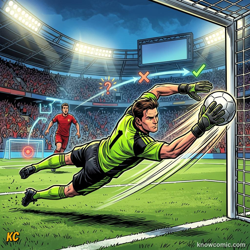 Comic panel titled pass maps tell stories, labelled striker, from the KnowComic World Cup 2026 lesson on football by numbers: stats & ai