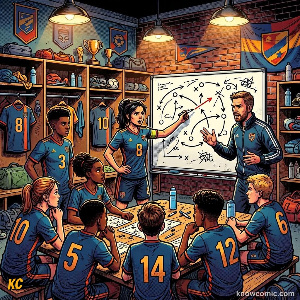 Comic panel titled training with purpose, labelled gps, from the KnowComic World Cup 2026 lesson on life inside a world cup camp