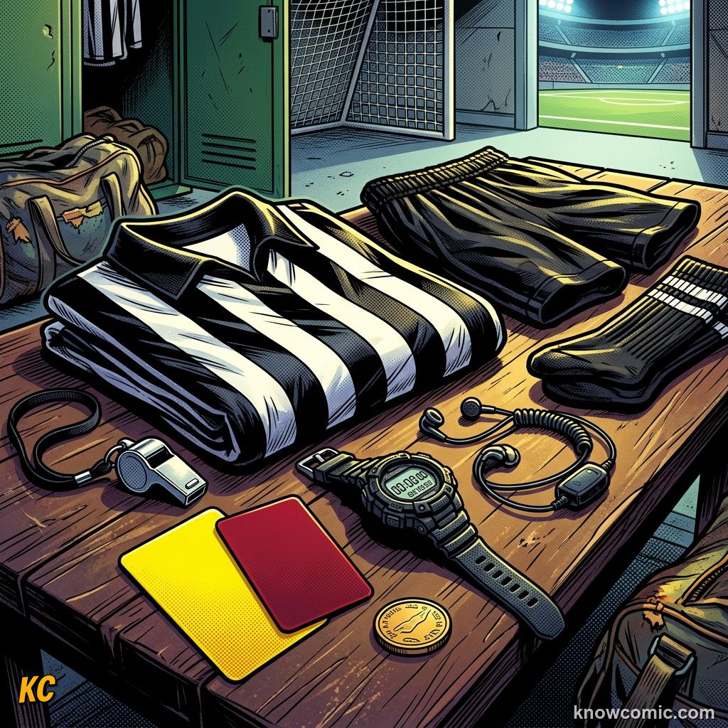 Comic panel titled the flag bearers, labelled cards, from the KnowComic World Cup 2026 lesson on the referee team