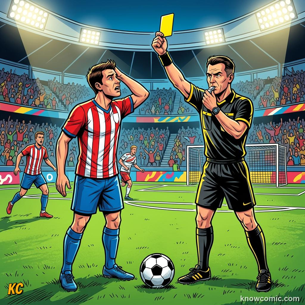 Comic panel titled the sideline manager, labelled offside, from the KnowComic World Cup 2026 lesson on the referee team