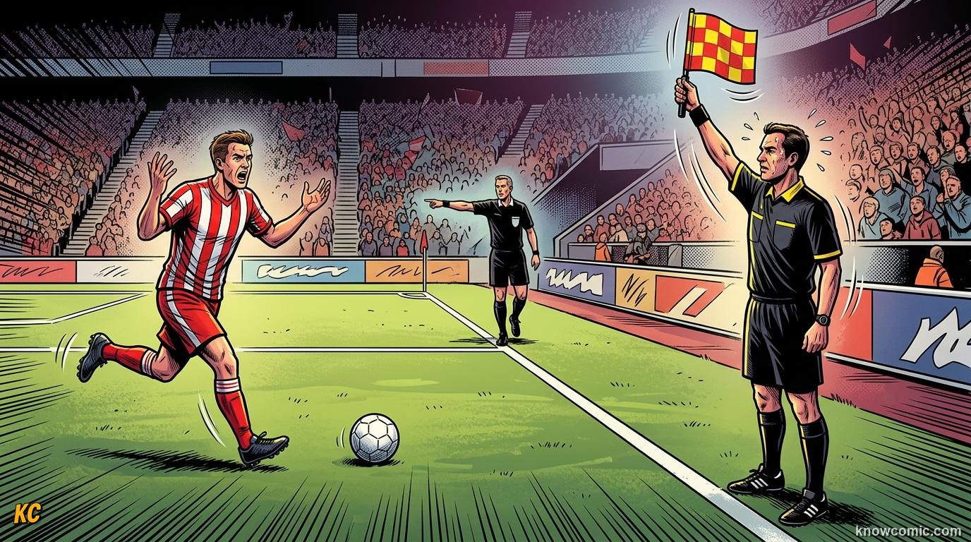 Comic panel titled the sideline manager, labelled fourth official, from the KnowComic World Cup 2026 lesson on the referee team