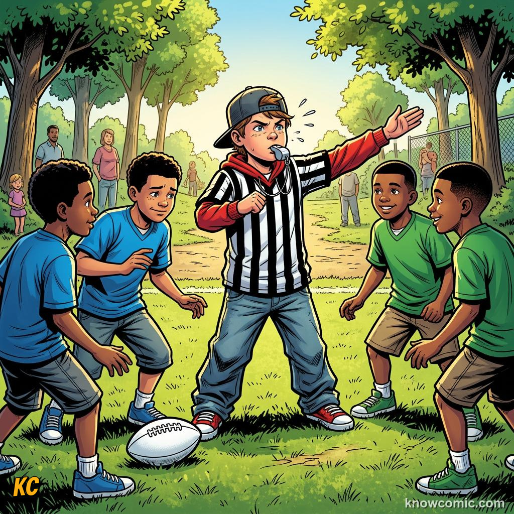 Comic panel labelled headsets, illustrating the referee team in KnowComic's World Cup 2026 series