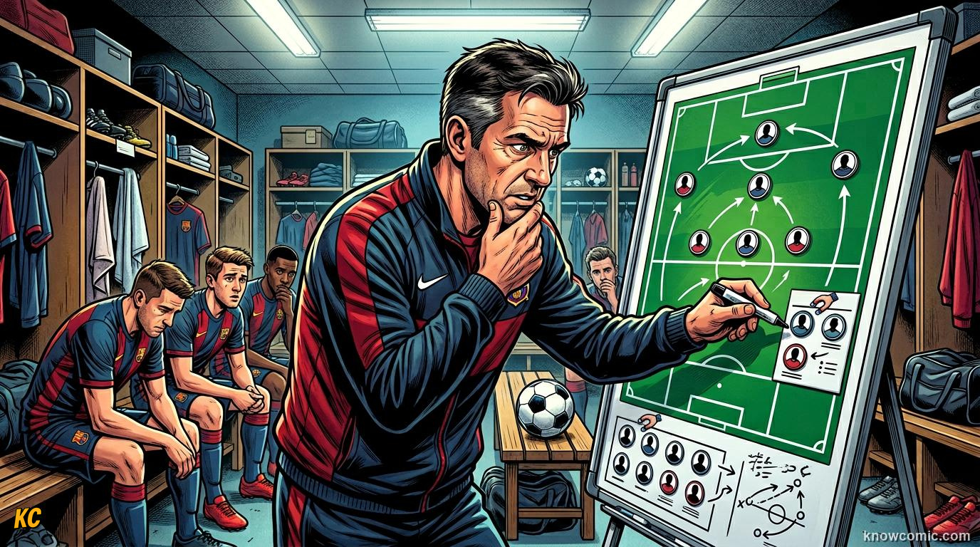 Comic panel titled formation and style, labelled chess on grass, from the KnowComic World Cup 2026 lesson on coaches: the masterminds