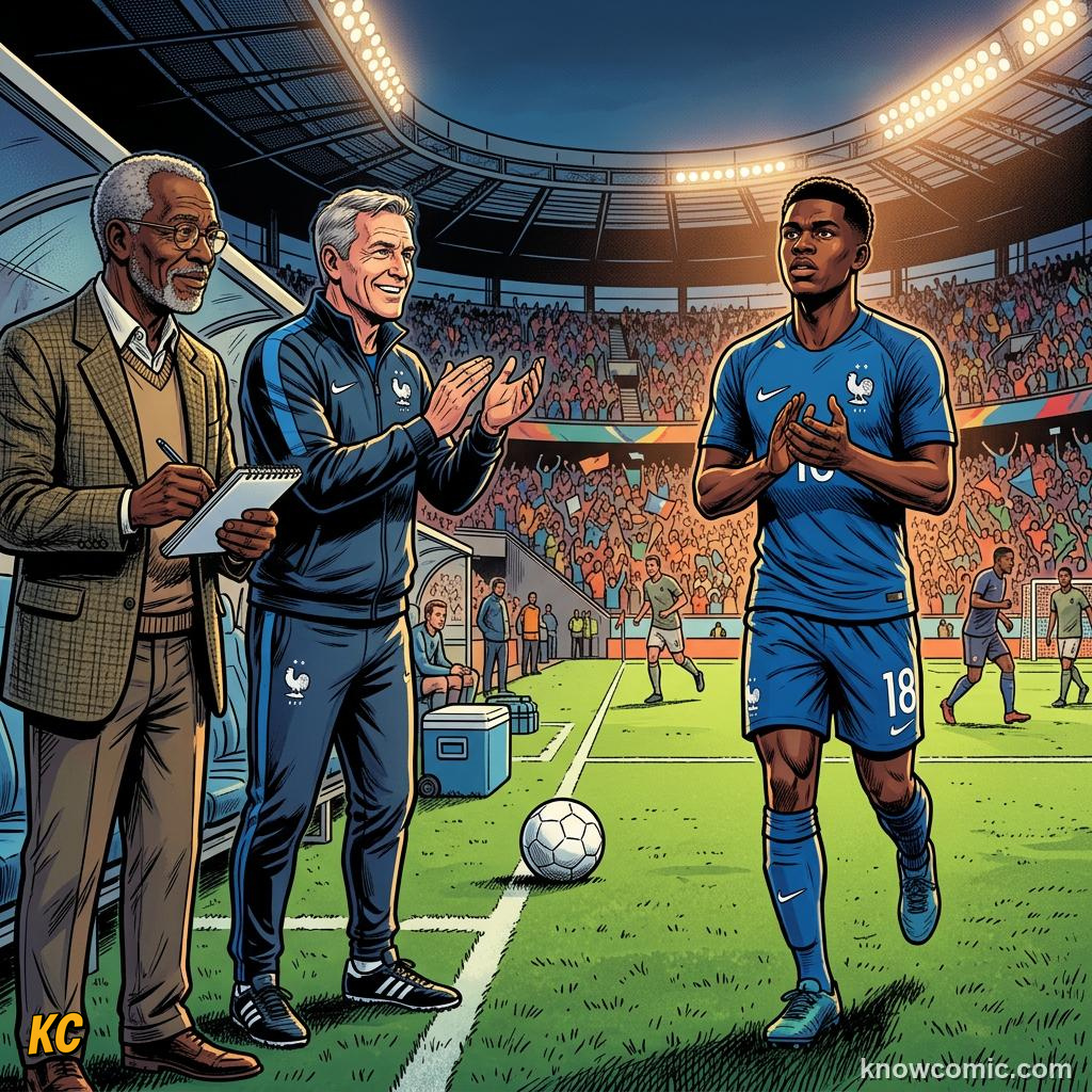 Comic panel titled changing the game at the break, labelled counter, from the KnowComic World Cup 2026 lesson on coaches: the masterminds
