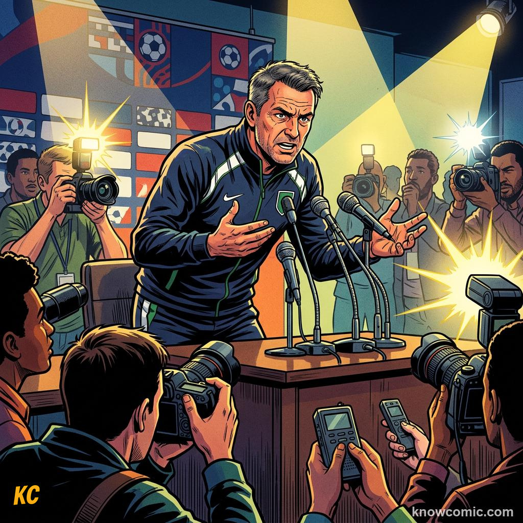 Comic panel titled coaches write history, labelled impact, from the KnowComic World Cup 2026 lesson on coaches: the masterminds