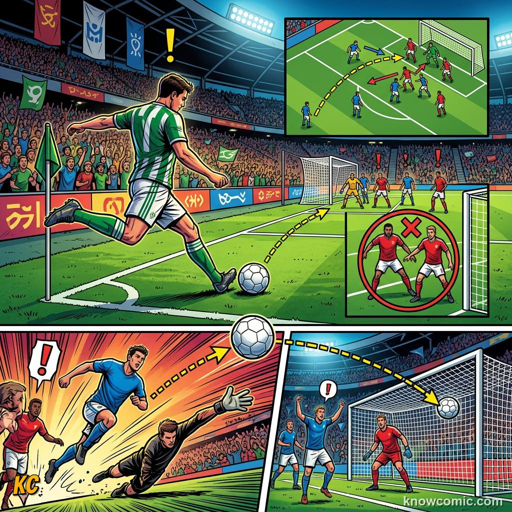 Comic panel titled how scouts spot a crack, labelled data, from the KnowComic World Cup 2026 lesson on scouts & analysts
