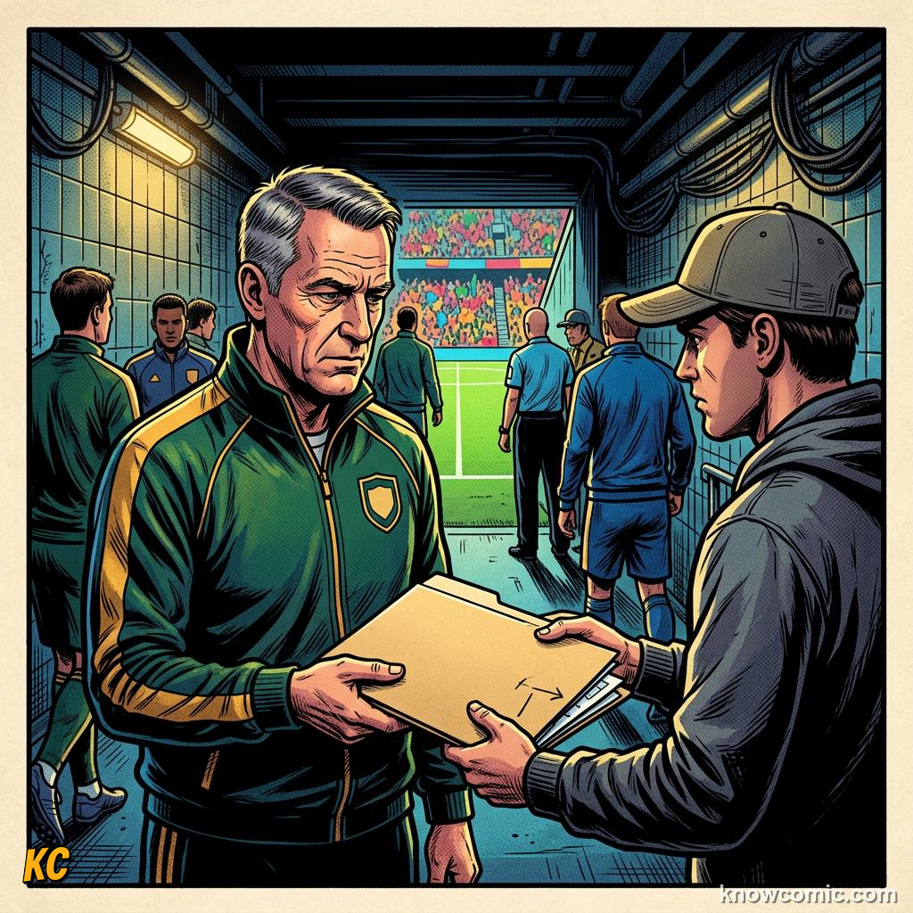 Comic panel titled how scouts spot a crack, labelled live, from the KnowComic World Cup 2026 lesson on scouts & analysts
