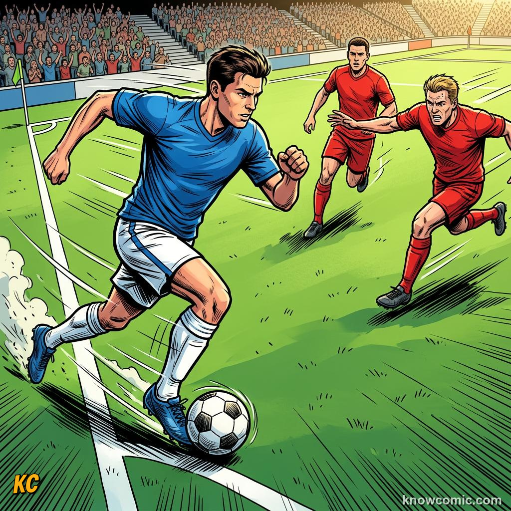 Comic panel titled the trusty 4-4-2, labelled wingers, from the KnowComic World Cup 2026 lesson on formations: 4-3-3 decoded