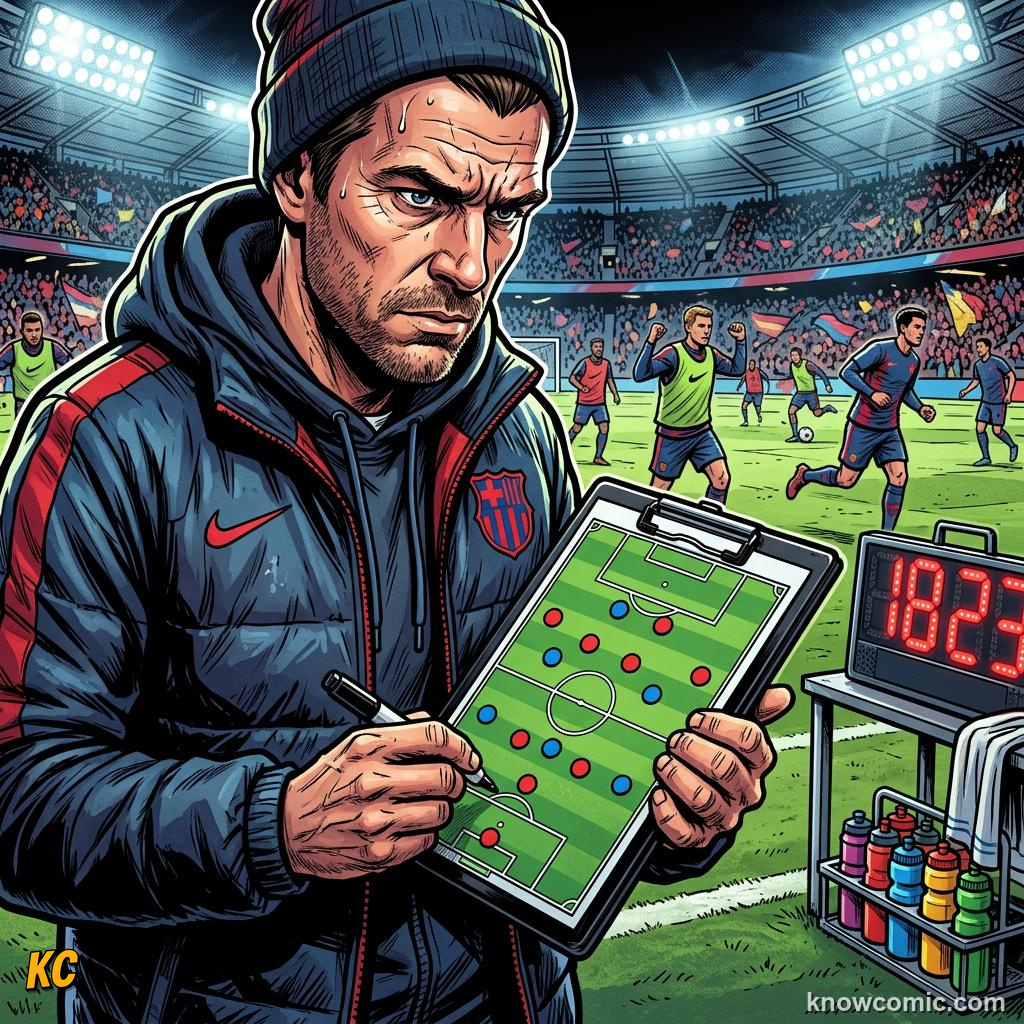 Comic panel titled spot formations on tv, labelled coach plan, from the KnowComic World Cup 2026 lesson on formations: 4-3-3 decoded